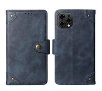 Tnviud Flip Genuine Premium Leather Phone Gel TPU Silicone Case for DOOGEE N55 / N55 Pro/DOOGEE N55 Plus 6.56" Cover Etui Protective Protector Wallet Shell Bumper (Blue)
