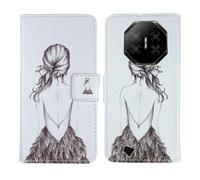 Tnviud Painted Flip Wallet-Design PU Leather Cover Skin Protection Case For DOOGEE Fire 3 Pro/Fire 3 Ultra 5.5" (Back Girl Design)