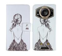 Tnviud Painted Flip Wallet-Design PU Leather Cover Skin Protection Case For DOOGEE Fire 7 Ultra 5G 6.6" (Back Girl Design)