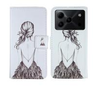 Tnviud Painted Flip Wallet-Design PU Leather Cover Skin Protection Case For DOOGEE Note 56 Plus 6.56" (Back Girl Design)