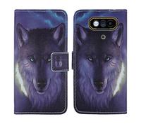 Tnviud Painted Flip Wallet-Design PU Leather Cover Skin Protection Case For JCB Toughphone E10 4G 6.6" (Wolf Design)