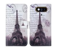 Tnviud Painted Flip Wallet-Design PU Leather Cover Skin Protection Case For JCB Toughphone E10 4G 6.6" (Stamp Tower Design)