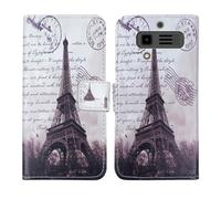 Tnviud Painted Flip Wallet-Design PU Leather Cover Skin Protection Case For JCB Tradesman 3 4G 2.8" (Stamp Tower Design)