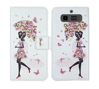 Tnviud Painted Flip Wallet-Design PU Leather Cover Skin Protection Case For JCB Tradesman 3 4G 2.8" (Umbrella Girl Design)