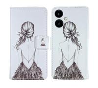 Tnviud Painted Flip Wallet-Design PU Leather Cover Skin Protection Case For SPC ZEUS 2 PRO 6.1" (Back Girl Design)