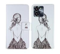 Tnviud Painted Flip Wallet-Design PU Leather Cover Skin Protection Case For SUNTAK MOJO 6.74" (Back Girl Design)