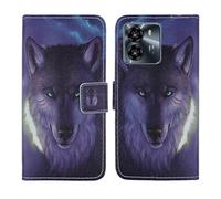 Tnviud Painted Flip Wallet-Design PU Leather Cover Skin Protection Case For SUNTAK MOJO 6.74" (Wolf Design)