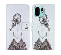 Tnviud Painted Flip Wallet-Design PU Leather Cover Skin Protection Case For UMIDIGI A75x 6.75" (Back Girl Design)
