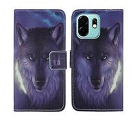 Tnviud Painted Flip Wallet-Design PU Leather Cover Skin Protection Case For UMIDIGI A75x 6.75" (Wolf Design)