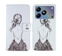 Tnviud Painted Flip Wallet-Design PU Leather Cover Skin Protection Case For Walton NEXG N76 6.9" (Back Girl Design)