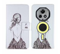 Tnviud Painted Flip Wallet-Design PU Leather Cover Skin Protection TPU Silicone Case For DOOGEE Fire 5 Ultra 6.6" (Back Girl Design)