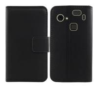Tnviud Premium Genuine Real Flip Folder Folio Leather Case For HAMMER Blade 3 4G 6.2" Business Phone Protection Protector Cover Skin (Black)