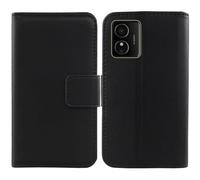 Tnviud Premium Genuine Real Flip Folder Folio Leather Case For HMD Arc 6.52" Business Phone Protection Protector Cover Skin (Black)