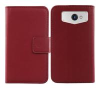 Tnviud Premium Genuine Real Flip Folder Folio Leather Case For JCB Toughphone 4G 5.7" Business Phone Protection Protector Cover Skin (Dark Red)