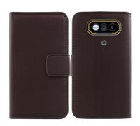 Tnviud Premium Genuine Real Flip Folder Folio Leather Case For JCB Toughphone E10 4G 6.6" Business Phone Protection Protector Cover Skin (Dark Brown)