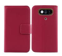 Tnviud Premium Genuine Real Flip Folder Folio Leather Case For JCB Toughphone E10 4G 6.6" Business Phone Protection Protector Cover Skin (Rose)