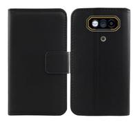 Tnviud Premium Genuine Real Flip Folder Folio Leather Case For JCB Toughphone E10 4G 6.6" Business Phone Protection Protector Cover Skin (Black)