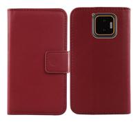 Tnviud Premium Genuine Real Flip Folder Folio Leather Case For JCB Toughphone E50 5G 6.1" Business Phone Protection Protector Cover Skin (Dark Red)