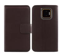 Tnviud Premium Genuine Real Flip Folder Folio Leather Case For JCB Toughphone E50 5G 6.1" Business Phone Protection Protector Cover Skin (Dark Brown)