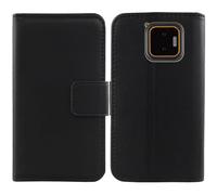 Tnviud Premium Genuine Real Flip Folder Folio Leather Case For JCB Toughphone E50 5G 6.1" Business Phone Protection Protector Cover Skin (Black)