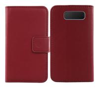 Tnviud Premium Genuine Real Flip Folder Folio Leather Case For Maxcom MM135L 1.77" Business Phone Protection Protector Cover Skin (Dark Red)