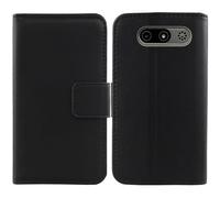 Tnviud Premium Genuine Real Flip Folder Folio Leather Case For MyPhone 7340 LTE 2.8" Business Phone Protection Protector Cover Skin (Black)