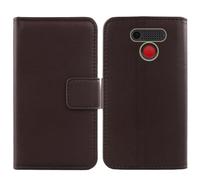 Tnviud Premium Genuine Real Flip Folder Folio Leather Case For Olympia Bella 1.77" Business Phone Protection Protector Cover Skin (Dark Brown)