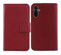 Tnviud Premium Genuine Real Flip Folder Folio Leather Case For Solana Saga Seeker Chapter 2 6.36" Business Phone Protection Protector Cover Skin (Dark Red)