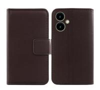 Tnviud Premium Genuine Real Flip Folder Folio Leather Case For SPC Zeus 2 + 5" Business Phone Protection Protector Cover Skin (Dark Brown)
