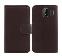 Tnviud Premium Genuine Real Flip Folder Folio Leather Case For Ulefone Armor Mini 3 2.8" Business Phone Protection Protector Cover Skin (Dark Brown)