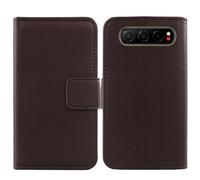 Tnviud Premium Genuine Real Flip Folder Folio Leather Case For ZTE Nubia Air 6.78" Business Phone Protection Protector Cover Skin (Dark Brown)