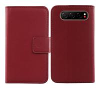 Tnviud Premium Genuine Real Flip Folder Folio Leather Case For ZTE Nubia Air 6.78" Business Phone Protection Protector Cover Skin (Dark Red)
