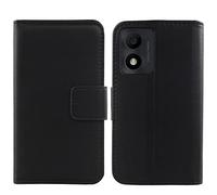 Tnviud Premium Genuine Real Flip Folder Folio Leather Case TPU Silicone Shell For Alcatel 1B 2022 5031D 5031A Book Wallet Business Phone Protection Protector Cover Skin Pouch Etui (Black)
