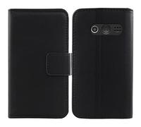 Tnviud Premium Genuine Real Flip Folder Folio Leather Case TPU Silicone Shell For Doro 1380/1382 2.4" Book Wallet Business Phone Protection Protector Cover Skin Pouch Etui (Black)