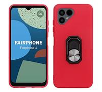 Tnviud Soft Silicone TPU Case For Fairphone 4 6.3 Inch Ring Stand Cover Flexible Case Skin Protection Rubber Shell Holder (Red)