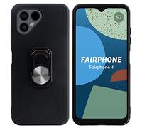 Tnviud Soft Silicone TPU Case For Fairphone 4 6.3 Inch Ring Stand Cover Flexible Case Skin Protection Rubber Shell Holder (Black)