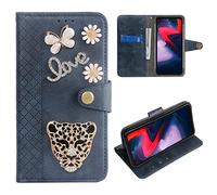 Tnviud Stand Premium Flip Leather Case Protective Bumper 3D Handmade Bling Case for Doro Liberto 8031 8030 4.5" TPU Silicone Protection Phone Cover Skin Wallet Leopard/Blue