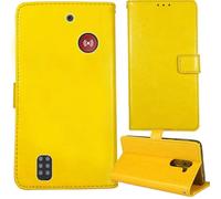 Tnviud Stand Retro Flip Leather Case Protector Bumper For Doro Leva X10 2.4" Protection Phone Cover Skin Folio Wallet Magnetic (Yellow)