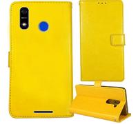 Tnviud Stand Retro Flip Leather Case Protector Bumper For Kalley Element Play 5.9" Protection Phone Cover Skin Folio Wallet Magnetic (Yellow)