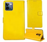 Tnviud Stand Retro Flip Leather Case Protector Bumper For Lava Storm Lite 5G 6.75" Protection Phone Cover Skin Folio Wallet Magnetic (Yellow)