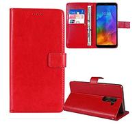 Tnviud Stand Retro Flip Leather Case Protector TPU Silicone Bumper For Oukitel C1 Plus 6.52" Protection Phone Cover Skin Folio Wallet Magnetic (Red)