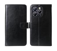 Tnviud Stand Retro Flip Leather Case Protector TPU Silicone Bumper For Oukitel P1 Pro 6.7" Protection Phone Cover Skin Folio Wallet Magnetic (Black)