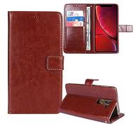 Tnviud Stand Retro Flip Leather Case Protector TPU Silicone Bumper For Xiaomi Poco M8 5G Protection Phone Cover Skin Folio Wallet Magnetic (Brown)