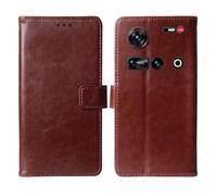 Tnviud Stand Retro Flip Leather Case Protector TPU Silicone Bumper For ZTE nubia Z70 Ultra 5G Protection Phone Cover Skin Folio Wallet Magnetic (Brown)