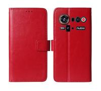 Tnviud Stand Retro Flip Leather Case Protector TPU Silicone Bumper For ZTE Nubia Z80 Ultra 5G Protection Phone Cover Skin Folio Wallet Magnetic (Red)