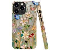 TnXee Case Compatible with iPhone 11 Pro Max,Fall Prevention Bright Hybrid 2-Layer Hard Shell Phone Case for Girls Boys,Stained Glass Bloom Flower