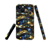 TnXee Case Compatible with iPhone 14,Fall Prevention Glossy Hybrid 2-Layer Hard Shell Cases for Girls Boys,Stained Glass Effect Moon Stars