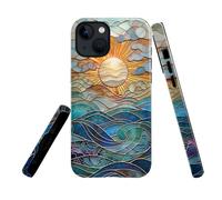 TnXee Case Compatible with iPhone 14,Stained Glass Print Sun Phone Case for iPhone 14,Fall Prevention Bright Hybrid 2-Layer Hard Shell Phone Case for Girls Boys