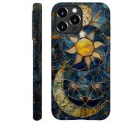 TnXee Case Compatible with iPhone 15 Pro Max,Fall Prevention Hybrid 2-Layer Hard Shell Phone Cover for Girls Boys,Sun Moon Celestial Glass