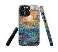 TnXee Case Compatible with iPhone 16 Pro,Stained Glass Print Sun Phone Case for iPhone 16 Pro,Fall Prevention Bright Hybrid 2-Layer Hard Shell Phone Case for Girls Boys